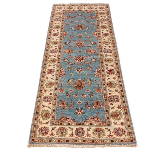 Chobi Ziegler carpet 80x210 hand-knotted runner blue floral oriental UNIKAT