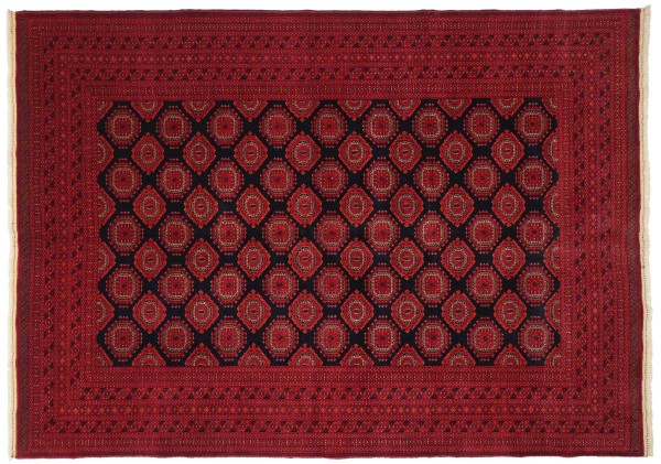 Afghan Teppich 200x300 Handgeknüpft Rot Geometrisch Orient Kurzflor Wohnzimmer