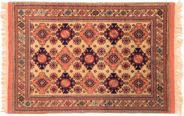 Afghan Mauri Kabul 110x160 Handgeknüpft Teppich Gold Geometrisch Muster