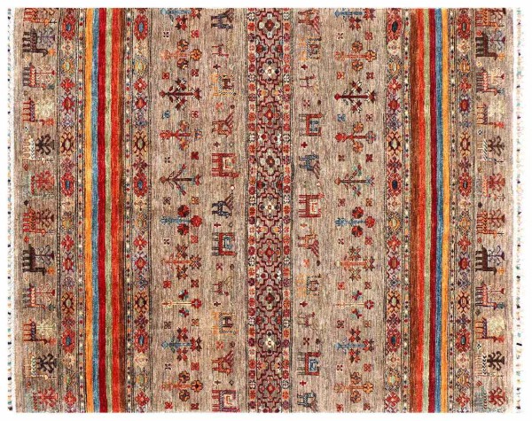 Afghan Ziegler Khorjin Rug 150x200 Hand Knotted Brown Striped Orient Short Pile