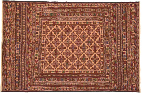 Afghan Mushwani Kelim 130x190 Handgewebt Teppich Mehrfarbig Geometrisch Muster