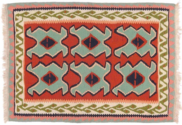 Persian carpet Ardebil 100x140 handwoven green geometric handmade room