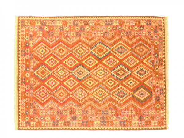 Afghan Maimana Kilim Rug 200x300 Handwoven Multicolored Geometric Pattern