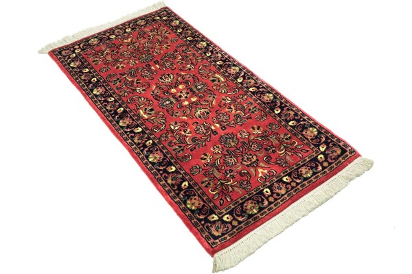 Sarough Teppich 70x140 Handgeknüpft Rosa Floral Wolle Kurzflor Rug