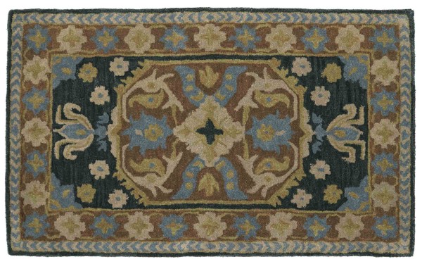 Wool carpet Heriz 90x160 blue medallion handmade handtuft modern