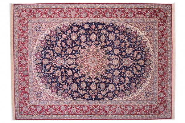 Perser Isfahan 250x350 Handgeknüpft Teppich Blau Orientalisch Kurzflor Orient