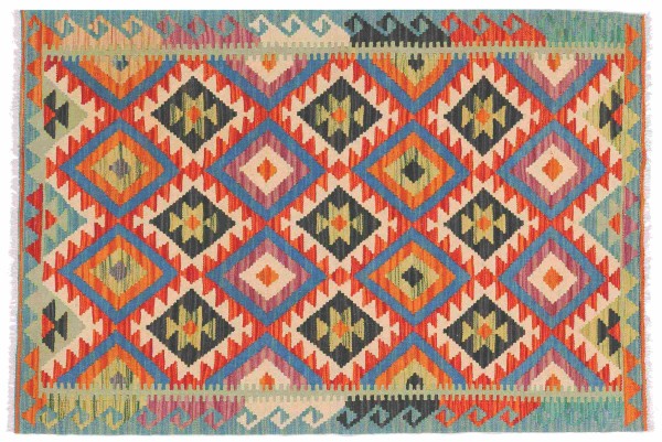 Afghan Maimana Kelim Teppich 100x150 Handgewebt Bunt Geometrisch Handarbeit Gewebt