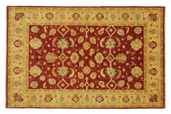Afghan Chobi Ziegler Rug 160x230 Hand-Knotted Red Floral Orient Short Pile Living Room