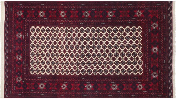 Afghan Mauri Rug 200x300 Hand Knotted Red Geometric Orient Low Pile Living Room