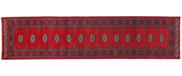 Pakistan Bukhara Rug 80x320 Hand Knotted Runner Red Geometric Orient Short Pile