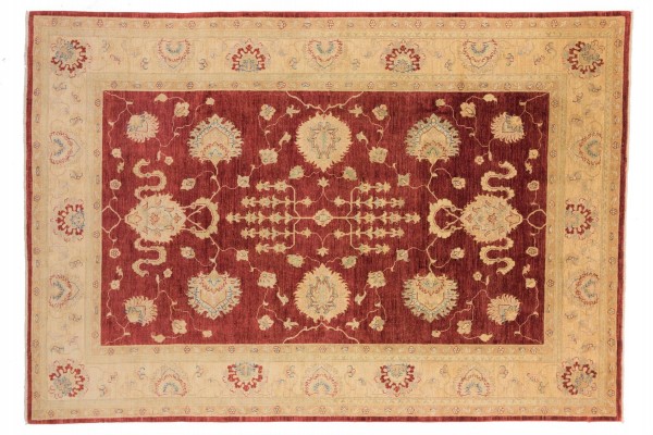 Afghan Chobi Ziegler Rug 200x300 Hand Knotted Beige Floral Pattern Orient Short Pile
