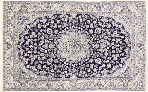 Persian carpet Nain 9LA 140x200 hand-knotted dark blue medallion oriental UNIKAT