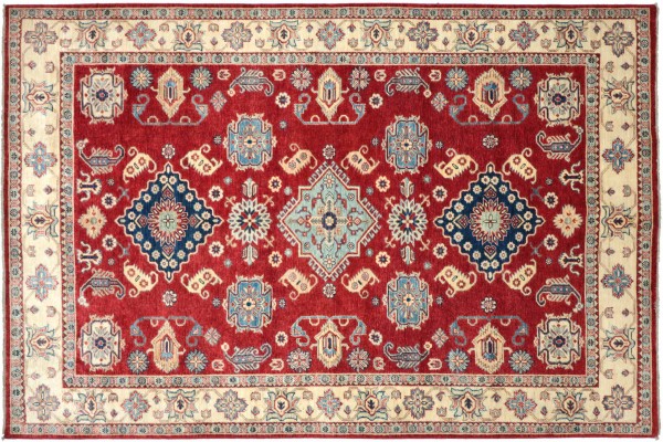 Afghan Kazak Fine Teppich 180x250 Handgeknüpft Rot Geometrische Orient Kurzflor