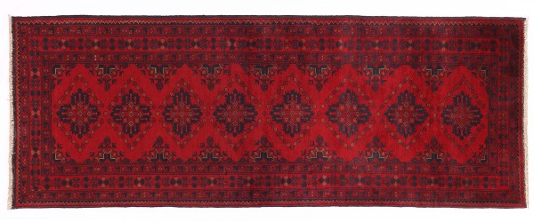 Afghan Teppich Khal Mohammadi 80x300 Handgeknüpft Läufer Braun Geometrisch Orientalisch