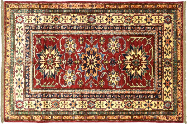 Afghan fine Kazak carpet 120x180 hand-knotted red border Orient short pile
