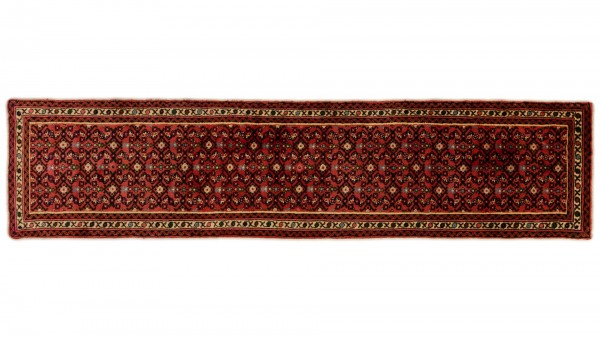 Perser Hamedan Teppich 70x290 Handgeknüpft Läufer Rot spiegelmuster Wolle Kurzflor Rug
