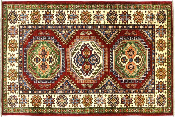Afghan Kazak Fein 90x160 Handgeknüpft Orientteppich Rot Umrandung Wolle