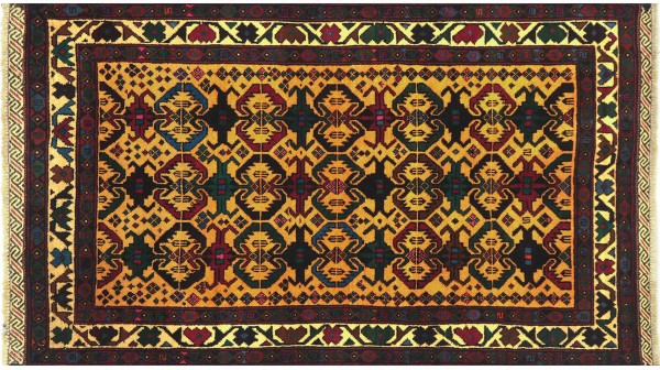 Afghan Prayer rug Balouch Rug 120x120 Hand Knotted Orange Geometric Orient