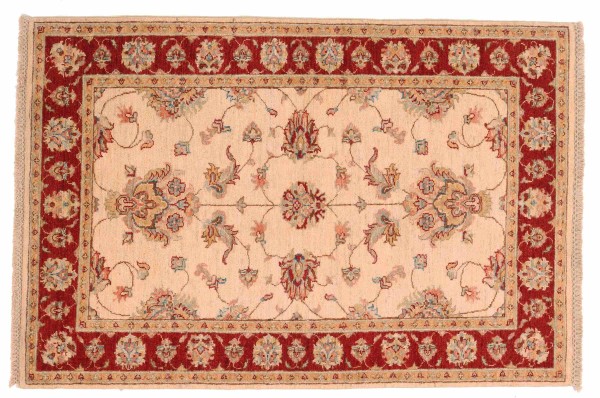 Ziegler Teppich Chobi 100x150 Handgeknüpft Beige Floral Orientalisch UNIKAT Kurzflor
