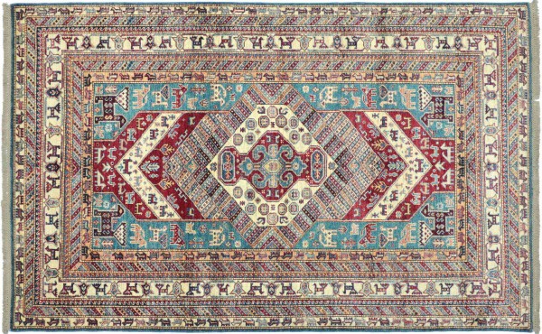 Afghan Kazak Fine Teppich 160x230 Handgeknüpft Beige Geometrische Orient Kurzflor