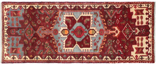 Perser Hamedan Teppich 80x190 Handgeknüpft Rot spiegelmuster Wolle Kurzflor Rug