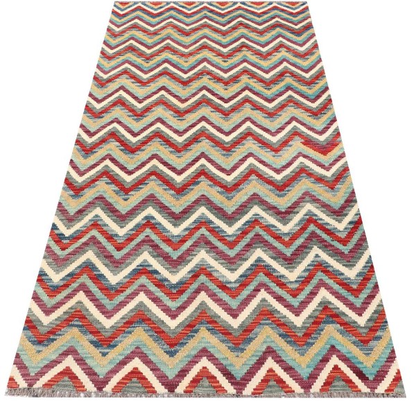 Afghan Maimana Kelim Teppich 110x200 Handgewebt Bunt Geometrisch Handarbeit Gewebt