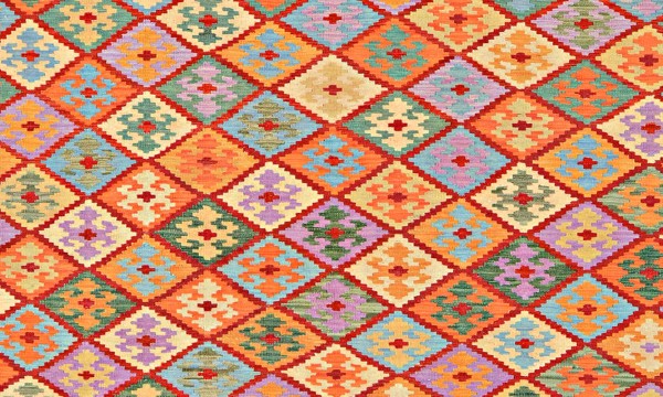Afghan Maimana Kelim Teppich 200x300 Handgewebt Bunt Geometrisch Handarbeit Gewebt