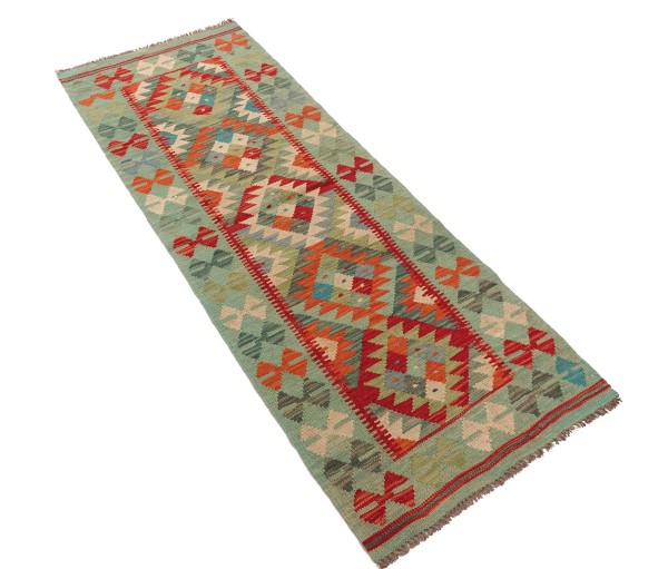 Afghan Maimana Kelim Teppich 60x180 Handgewebt Läufer Bunt Geometrisch Handarbeit