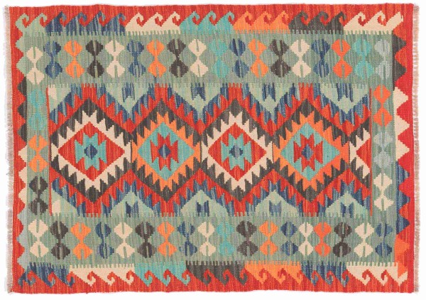 Afghan Maimana Kelim Teppich 100x140 Handgewebt Bunt Geometrisch Handarbeit Gewebt