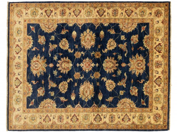 Afghan Chobi Ziegler Rug 120x180 Hand Knotted Blue Floral Pattern Orient Short Pile