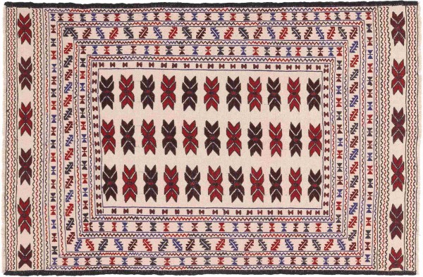 Afghan Kelim Gol Barjasta Teppich 120x180 Handgewebt Beige Geometrisch Handarbeit