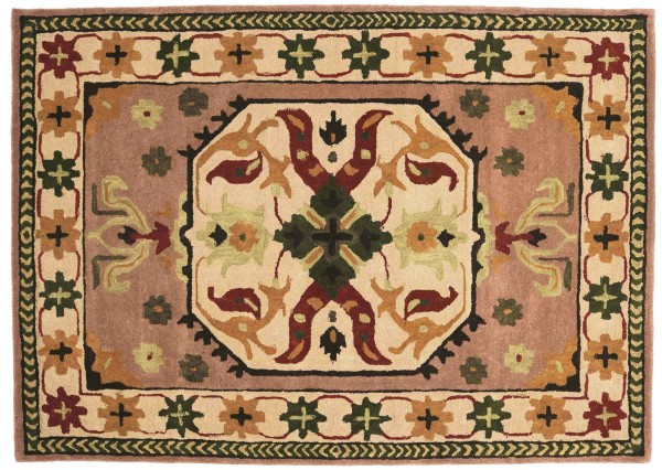 Short pile carpet wool 160x230 pink medallion handmade handtuft modern