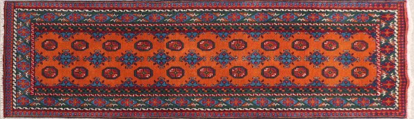 Afghan Aqcha Rug 80x300 Hand Knotted Runner Orange Patterned Orient Short Pile