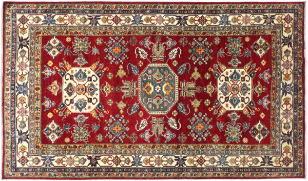 Afghan Kazak Fine Teppich 170x270 Handgeknüpft Rot Geometrische Orient Kurzflor