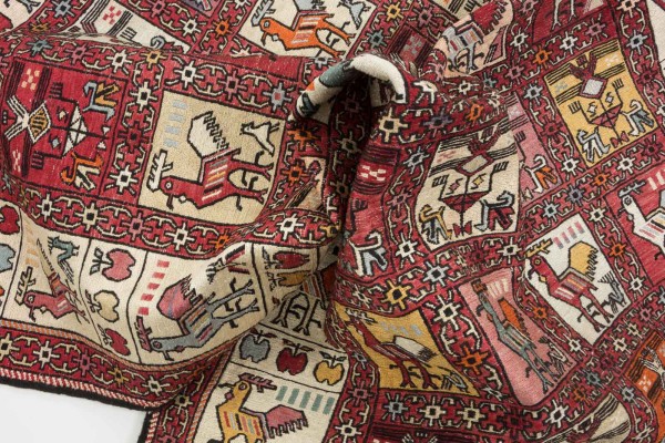 Perserteppich Seidensoumakh Vogel 100x150 Handgewebt Beige Geometrisch Handarbeit