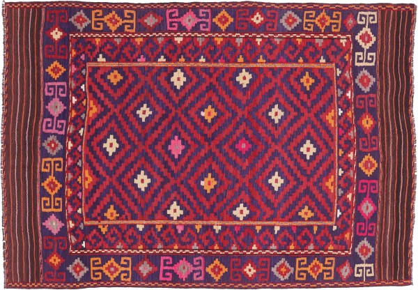 Afghan Kelim Soumakh Ghalmuri Teppich 140x200 Handgewebt Rot Geometrisch Handarbeit
