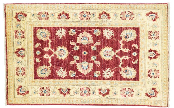 Afghan Chobi Ziegler Rug 80x80 Hand-Knotted Red Floral Orient Short Pile Living Room
