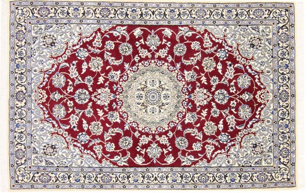 Persian carpet Nain 9LA 120x180 hand-knotted red medallion oriental UNIKAT short pile