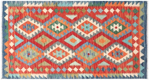 Afghan Maimana Kelim Teppich 100x190 Handgewebt Bunt Geometrisch Handarbeit Gewebt