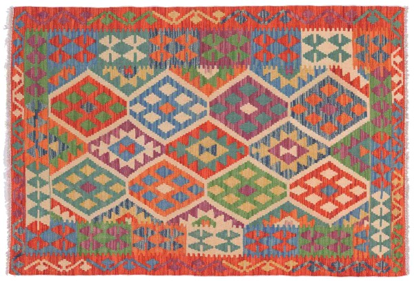 Afghan Maimana Kilim Rug 110x160 Handwoven Colorful Geometric Handwork Woven