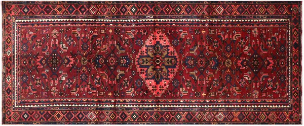 Persian Hamedan carpet 140x320 hand-knotted red mirror pattern Orient short pile
