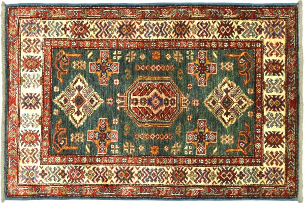 Afghan Kazak Fein 80x120 Handgeknüpft Orientteppich Grün Umrandung Wolle