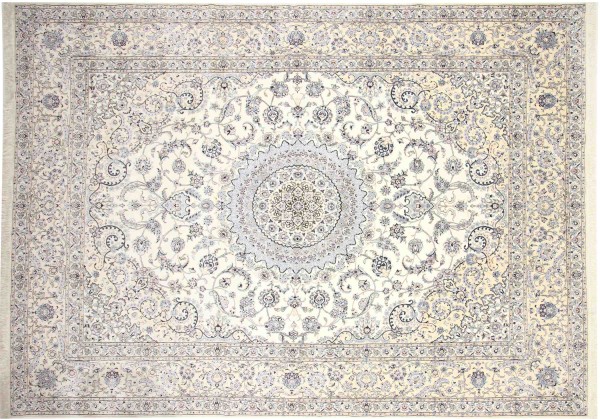 Persian carpet Nain 9LA 300x400 hand-knotted white medallion oriental UNIKAT short pile