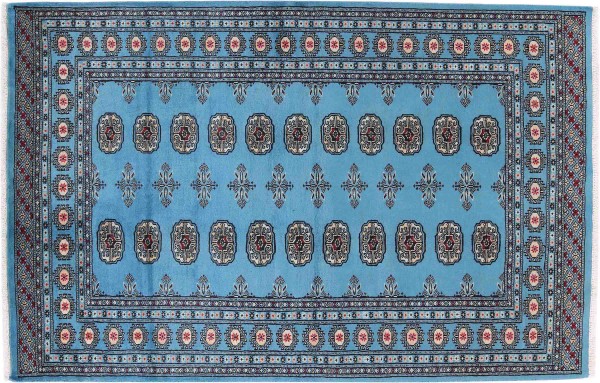 Pakistan Buchara Teppich 130x200 Handgeknüpft Blau Geometrisch Orient Kurzflor