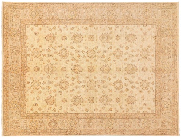 Afghan Chobi Ziegler Rug 300x400 Hand Knotted Beige Floral Pattern Orient Short Pile
