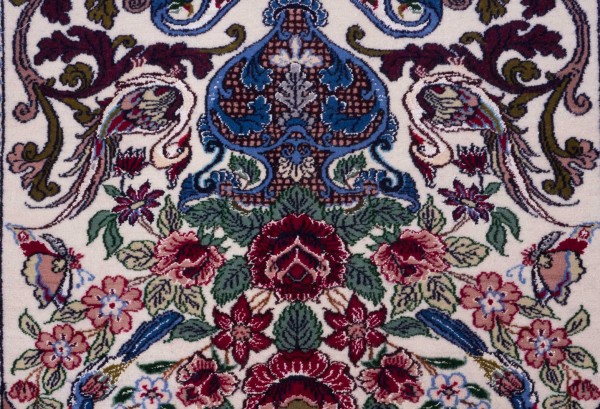 Perser Isfahan 70x90 Handgeknüpft Teppich Mehrfarbig Blumenmuster Kurzflor Orient