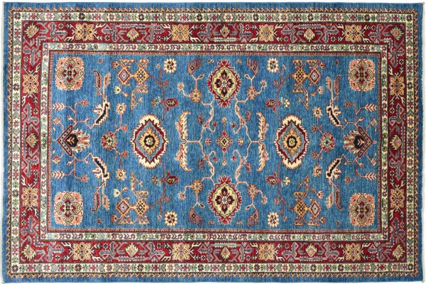 Afghan Kazak Fine Rug 170x240 Hand Knotted Blue Geometric Orient Low Pile