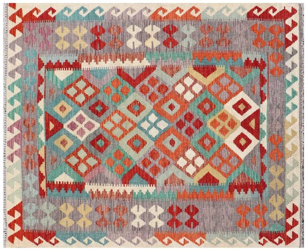 Afghan Maimana Kilim Rug 150x200 Handwoven Colorful Geometric Handwork Woven