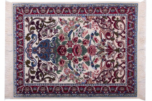 Perser Isfahan 70x90 Handgeknüpft Teppich Mehrfarbig Blumenmuster Kurzflor Orient