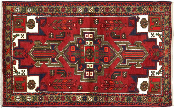 Perser Hamadan Vogel 100x150 Handgeknüpft Orientteppich Rot Medaillon Wolle